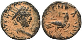 SYRIA, Seleucis and Pieria. Emesa. Caracalla, 198-217. Ae (bronze, 5.64 g, 20 mm). Radiate head of Caracalla to right. Rev. ЄMЄCΩN KOΛONIAC Eagle stan...