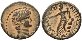 SYRIA, Coele-Syria. Damascus. Nero, 54-68. Ae (bronze, 11.63 g, 25 mm). Laureate head right; lituus before. Rev. ΔAMAΣKHNΩN ZOT Tyche seated left on r...