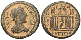 SYRIA, Decapolis. Capitolias. Commodus, 177-192. Ae (bronze, 16.30 g, 29 mm). Laureate, draped and cuirassed bust right. Rev. Statue of Zeus seated le...