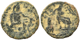 PALMYRENE. Palmyra. Pseudo-autonomous issue, circa 1st-3rd centuries AD. Ae (bronze, 1.21 g, 12 mm). Female figure (Tyche?) seated to left; uncertain ...