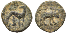 PALMYRENE. Palmyra. Pseudo-autonomous issue, circa 2nd-3rd centuries AD. Ae (bronze, 1.71 g, 12 mm). Bull right, crescent above. Rev. Horse (?) standi...