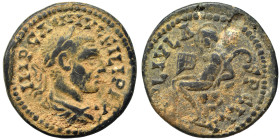 MACEDON. Pella. Philip I, 244-249. Ae (bronze, 7.95 g, 25 mm). IMP CAЄ M IV FILIPPVS Laureate, draped and cuirassed bust to right. Rev. COL IVL AVS PЄ...