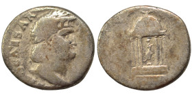 Nero, 54-68. Denarius (silver, 3.14 g, 16 mm), Rome. NERO CAESAR AVGVSTVS Laureate head of Nero to right. Rev. VESTA The Temple of Vesta: statue of Ve...