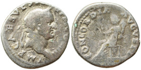 Vespasian, 69-79. Denarius (silver, 2.87 g, 18 mm), Antioch. IMP CAES VESP AVG P M COS IIII Laureate head of Vespasian to right. Rev. CONCORDIA AVGVST...