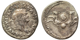 Divus Vespasian, died 79. Denarius (silver, 3.10 g, 18 mm), Rome, struck under Titus. [DIVVS AVGVSTVS VESPASIANVS] Laureate head of Divus Vespasian to...