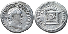 Titus, 79-81. Denarius (silver, 3.14 g, 17 mm), Rome. IMP TITVS CAES VESPASIAN AVG P M Laureate head right. Rev. TR P IX IMP XV COS VIII P P Draped se...