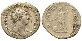Hadrian, 117-138. Denarius (silver, 2.87 g, 19 mm), Rome. IMP CAESAR TRAIAN HADRIANVS AVG Laureate and draped head of Hadrian to right. Rev. P M TR P ...