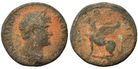 Hadrian, 117-138. Quadrans or Semis (bronze, 4.22 g, 18 mm), Rome. HADRIANVS AVGVSTVS Laureate and draped bust right. Rev. COS III Griffin seated left...