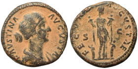 Faustina II, Augusta, 147-175. Dupondius (bronze, 10.09 g, 25 mm), Rome. FAVSTINA AVGVSTA Draped bust right. Rev. FECVND AVGVSTAE / S - C Fecunditas s...