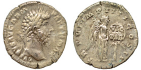 Lucius Verus, 161-169. Denarius (silver, 3.14 g, 18 mm), Rome. L VERVS AVG ARM PARTH MAX Laureate head right. Rev. TR P VI IMP IIII COS II Victory sta...