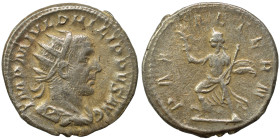 Philip I, 244-249. Antoninianus (silver, 4.53 g, 21 mm), Rome. IMP M IVL PHILIPPVS AVG Radiate, draped and cuirassed bust right. Rev. PAX AETERNA Pax ...