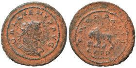 Gallienus, 253-268. Antoninianus (bronze, 3.66 g, 24 mm), Antioch. GALLIENVS AVG Radiate head left. Rev. P M TR P XIII / CVIPP Lion walking left; befo...