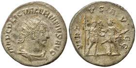 Valerian I, 253-260. Antoninianus (billon, 2.96 g, 21 mm), Antioch. IMP C P LIC VALERIANVS P F AVG Radiate, draped and cuirassed bust right. Rev. VIRT...
