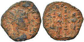 Aurelian, 270-275. Antoninianus (bronze, 2.12 g, 18 mm), Siscia. IMP C AVRELIANVS AVG Radiate, draped and cuirassed bust right. Rev. CONCORDIA MILI Tw...