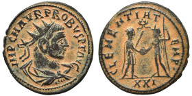 Probus, 276-282. Antoninianus (bronze, 3.56 g, 21 mm), Antioch. IMP C M AVR PROBVS P F AVG Radiate and cuirassed bust to right. Rev. CLEMENTIA TEMP Em...