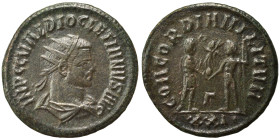 Diocletian, 284-305. Antoninianus (bronze, 3.46 g, 22 mm), Cyzicus. IMP C C VAL DIOCLETIANVS AVG Radiate, draped and cuirassed bust right. Rev. CONCOR...
