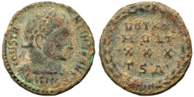 Constantine I, 307/310-337. Follis (bronze, 3.24 g, 17 mm), Thessalonica. CONSTAN-TINVS AVG Laureate and cuirassed bust of Constantine I to right. Rev...