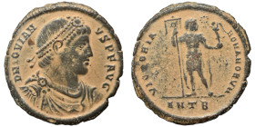 Jovian, 363-364. Ae (bronze, 7.75 g, 28 mm), Antioch. D N IOVIAN-VS P F AVG Laurel and rosette-diademed, draped and cuirassed bust right. Rev. VICTORI...