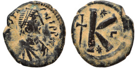 Anastasius I, 491-518. Half follis (bronze, 3.39 g, 18 mm), Constantinople. Diademed, draped, and cuirassed bust right. Rev. Large K; cross to left, s...