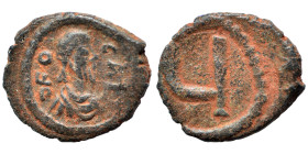 Phocas, 602-610. Pentanummium (bronze, 1.26 g, 13 mm), Constantinople. Diademed, draped and cuirassed bust to right. Rev. Large Ч. SB 647. Nearly very...