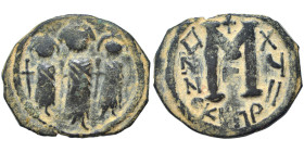 Heraclius, with Martina and Heraclius Constantine, 610-641. Follis (bronze, 5.16 g, 24 mm), imitating Cyprus. Martina, Heraclius, and Heraclius Consta...