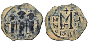 Heraclius, with Martina and Heraclius Constantine, 610-641. Follis (bronze, 5.14 g, 26 mm), imitating Cyprus. Martina, Heraclius, and Heraclius Consta...