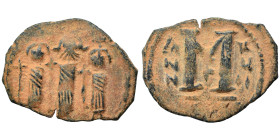 Heraclius, with Martina and Heraclius Constantine, 610-641. Follis (bronze, 4.46 g, 25 mm), imitating Cyprus. Martina, Heraclius, and Heraclius Consta...