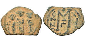 Heraclius, with Martina and Heraclius Constantine, 610-641. Follis (bronze, 4.42 g, 26 mm), imitating Cyprus. Martina, Heraclius, and Heraclius Consta...