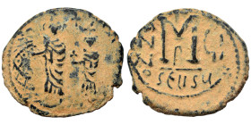 Heraclius, with Heraclius Constantine, 610-641. Half follis (bronze, 9.98 g, 29 mm), Seleucia Isauriae. Crowned and draped facing busts of Heraclius a...