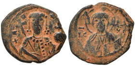 Alexius I Comnenus, 1081-1118. Tetarteron (bronze, 2.96 g, 19 mm). Thessalonica. Facing bust of Christ Pantokrator; pellet in each limb of nimbus cros...