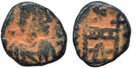 VANDALS. In the name and types of Valentinian III, 5th century AD. Ae (bronze, 1.12 g, 10 mm). Diademed, draped and cuirassed bust to right. Camp gate...