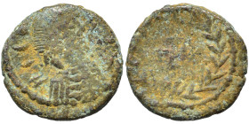 VANDALS. Hilderic, 523-530. Nummus (bronze, 0.52 g, 9 mm). Pearl-diademed, draped and cuirassed bust right. Rev. HILD REX Cross pattée within wreath. ...