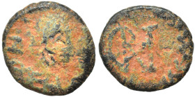 VANDALS. Gelimer, 530-534. Nummus (bronze, 0.56 g, 9 mm), Carthage. Diademed, draped, and cuirassed bust right. Rev. Gelimer monogram within wreath. M...