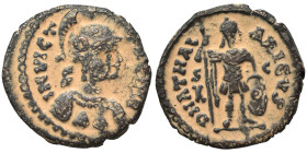 OSTROGOTHS. Athalaric, 526-534. Decanummium (bronze, 2.30 g, 16 mm), Rome. INVICT-A ROMA Helmeted bust of Roma to right. Rev. D N ATALA-RICVS / S C At...
