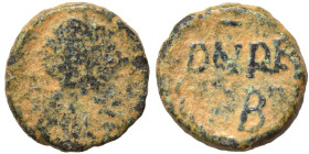 OSTROGOTHS. Baduila, 541-552. Nummus (bronze, 0.69 g, 9 mm), Ticinum. Pearl-diademed, draped and cuirassed bust right. Rev. DN REX in field below, B. ...