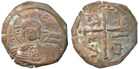 CRUSADERS. Principality of Antioch. Tancred, regent, 1101-1112. Follis (bronze, 3.01 g, 21 mm). Nimbate bust of Christ facing, holding book of Gospels...