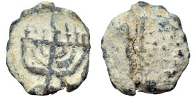 Jewish seal (lead, 1.23 g, 11 mm). Menorah. Sold as seen.