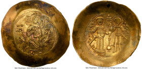 Manuel I Comnenus (AD 1143-1180). EL aspron trachy (33mm, 4.45 gm, 6h). NGC AU 4/5 - 1/5, plugged, die shift, brushed. Constantinople, AD 1160-1164. I...