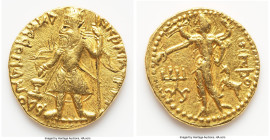 INDIA. Kushan Empire. Kanishka I (ca. AD 127-151). AV dinar (21mm, 8.00 gm, 12h). AU. Kushan standard, Bactria, main mint (probably Balkh), late phase...
