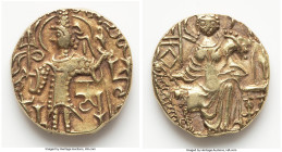 INDIA. Kushan Empire. Kipunada (ca. AD 350-380). AV debased dinar (18mm, 7.67 gm, 12h). Choice XF. Reduced Kushan standard, debased issues, uncertain ...