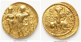 INDIA. Gupta Empire. Chandragupta I (ca. AD 319-343). AV dinar (21mm, 7.67 gm, 11h). Choice XF. King and Queen Type. Sri Kumaradevih (Brahmi) on left,...