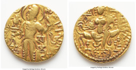 INDIA. Gupta Empire. Samudragupta I (ca. AD 344-378). AV dinar (20mm, 7.52 gm, 11h). XF. Javelin Type. Samarasatavitatavijayo jitaripurajito divam jay...