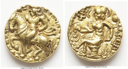 INDIA. Gupta Empire. Chandragupta II Vikramaditya (ca. AD 383-412). AV dinar (18mm, 7.82 gm, 12h). XF. Horseman Type. Paramabhagavato Maharajadhiraja ...