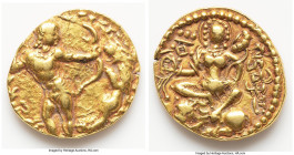 INDIA. Gupta Empire. Chandragupta II Vikramaditya (ca. AD 383-412). AV dinar (20mm, 7.81 gm, 11h). Choice XF. Lion Slayer Type. Narendrachandrandrah p...