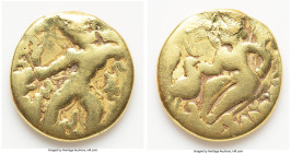 INDIA. Gupta Empire. Kumaragupta I Mahendraditya (ca. AD 407-450). AV dinar (18mm, 6.77 gm, 12h). VG. Tiger Slayer Type. Srimam vygahrabalaparakramah ...