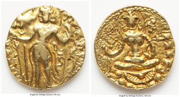 INDIA. Gupta Empire. Kumaragupta II (ca. AD 470-476). AV dinar (22mm, 9.10 gm, 12h). VF, banker's mark Archer Type. Illegible legend, Kumaragupta II s...
