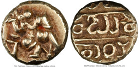 Vijayanagar-Sangama. Hari Hara I gold Pagoda ND (1336-1357) AU53 NGC, Fr-345, Mitch-378. 3.36gm. Displaying Hanuman walking right and Kannada legend i...