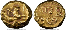 Vijayanagar-Sangama. Hari Hara I gold Pagoda ND (1336-1357) AU Details (Rim Filing) NGC, Mitch-378. Displaying warrior walking right and Kannada legen...