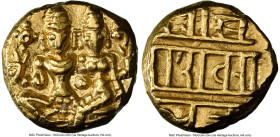 Vijayanagar-Sangama. Devaraya I gold Pagoda ND (1406-1422) MS61 NGC, Fr-352, Mitch-879. 3.41gm. Featuring a seated Shiva-Parvati, as Siva holds antelo...