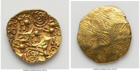 Western Chalukyas. Jayasimha II gold Pagoda ND (1015-1043) AU, Fr-267. 3.46gm. Four punches of stylized lion around central punch of lion with foreleg...